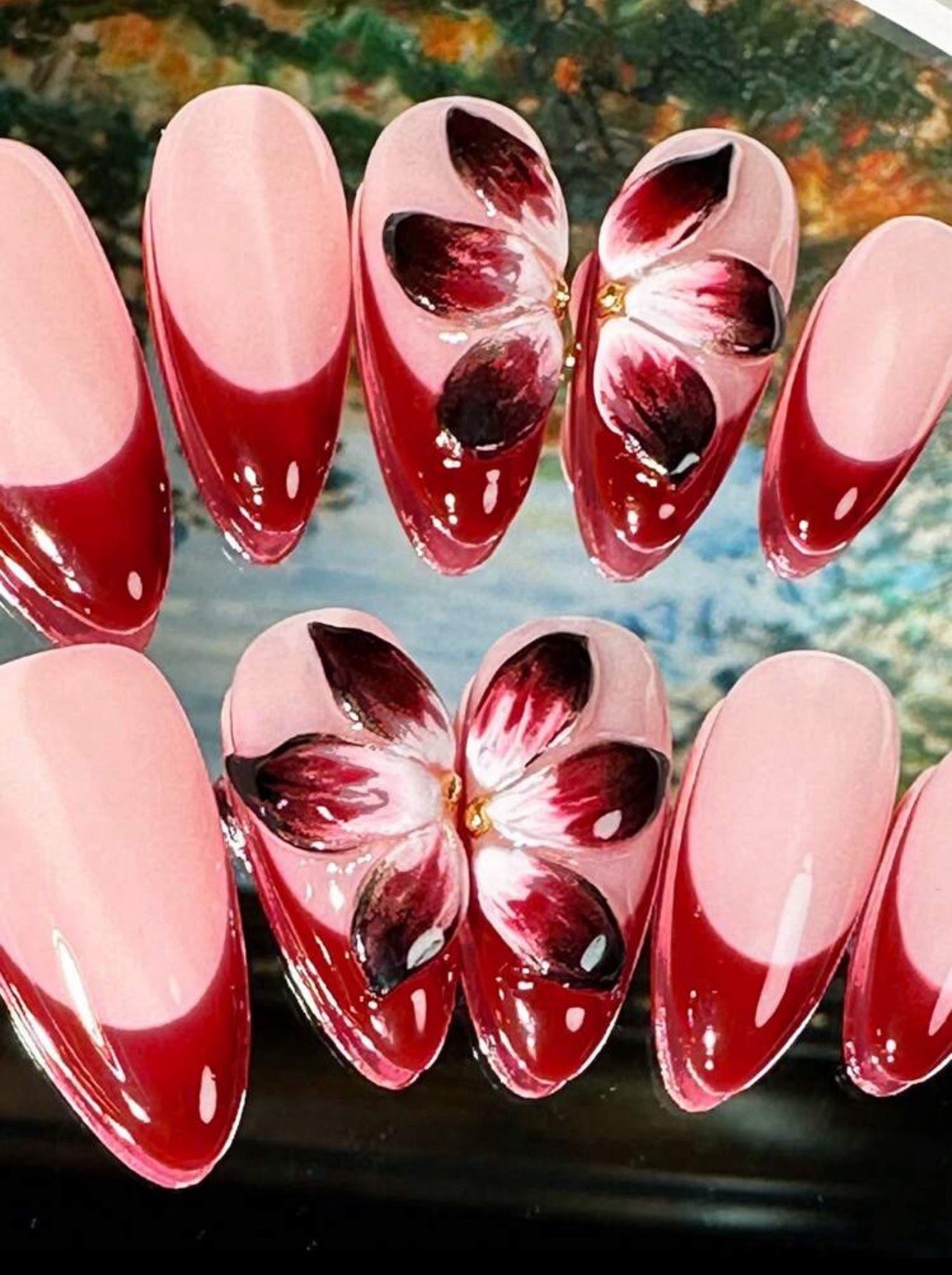 10pcs/Set Handmade Delicate French Floral Nail Art Nails