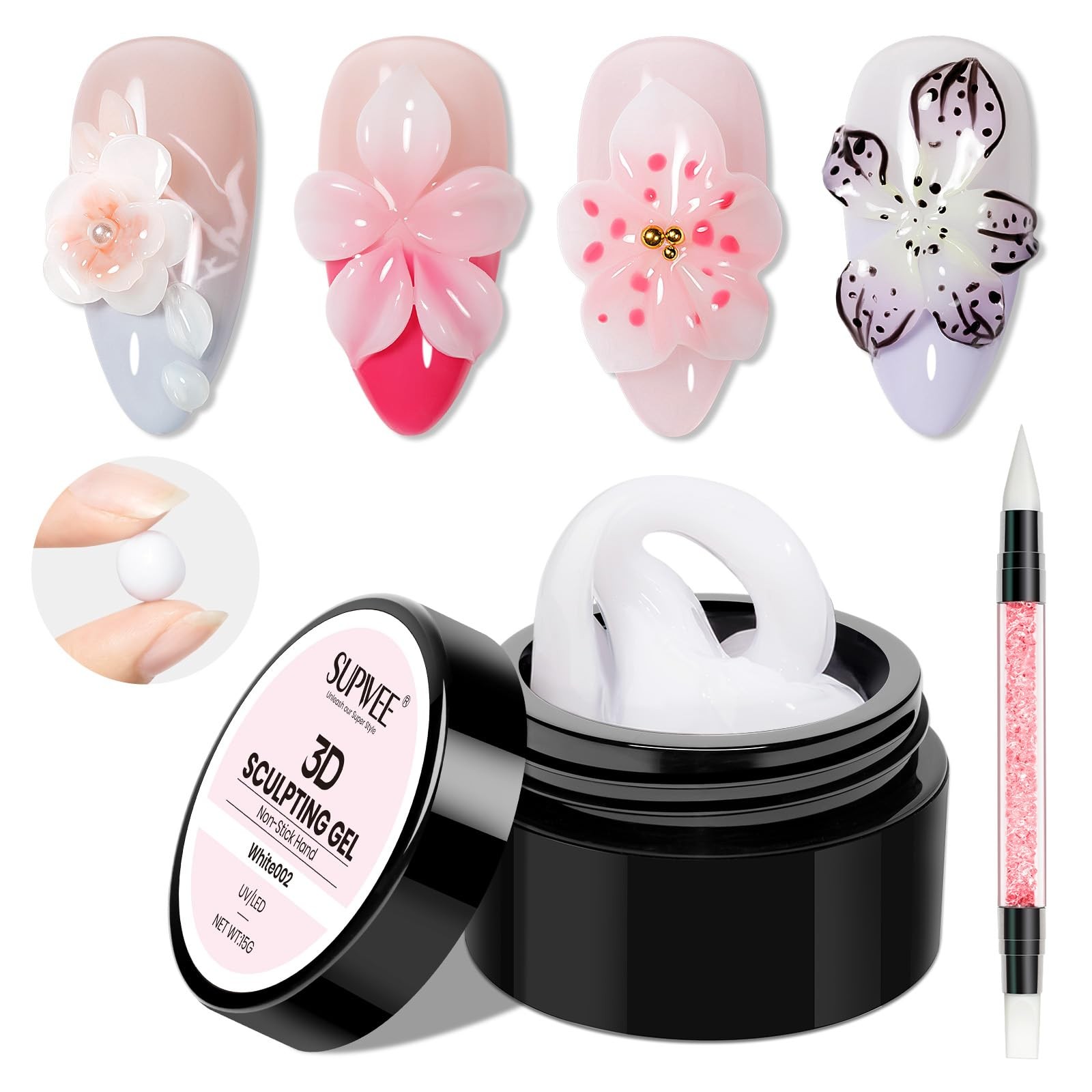 SUPWEE 3D Nail Sculpting Gel for Nails Art, White 0.49 Ounce, White-15g