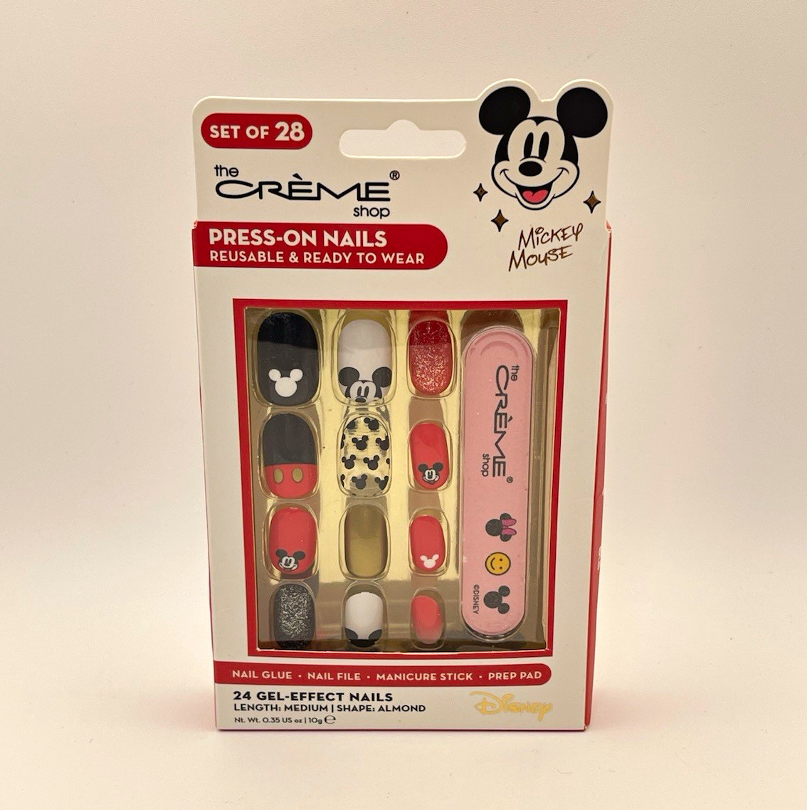 the Crème Shop Mickey Mouse Gel Press-On Nails Medium Almond Acrylic Reusable