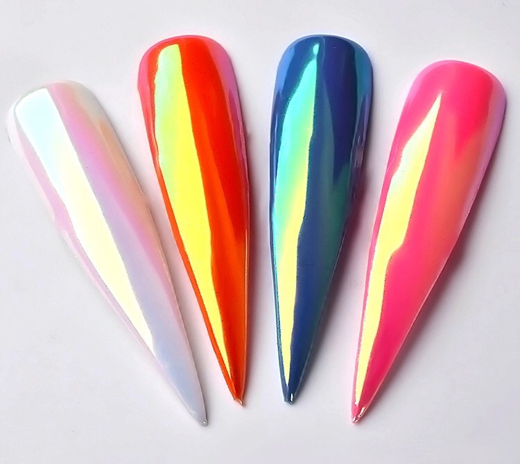 Rainbow Nail Chrome Powder Aurora Effect Mirror Unicorn Shiny Iridescent Pigment