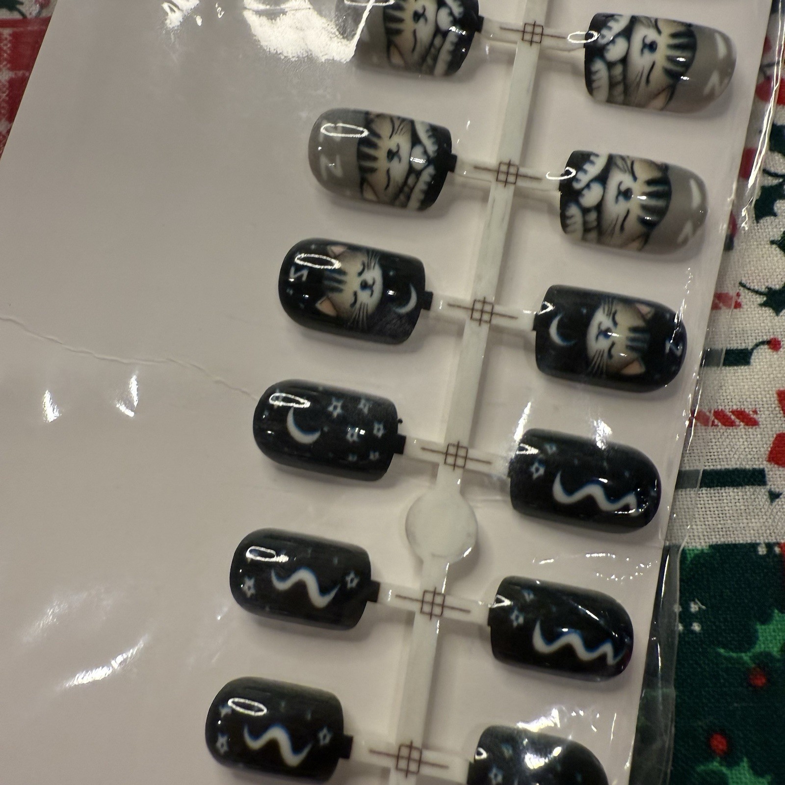 Nail Press On 24 Pack Kit Fake Short Nails Rounded Black Short Cat Lady Gift New