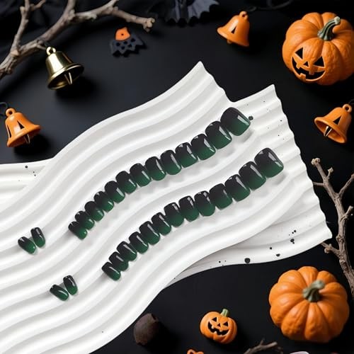 Press On Nails Short, Ombre Green Black Press On Nails Square, ombre green