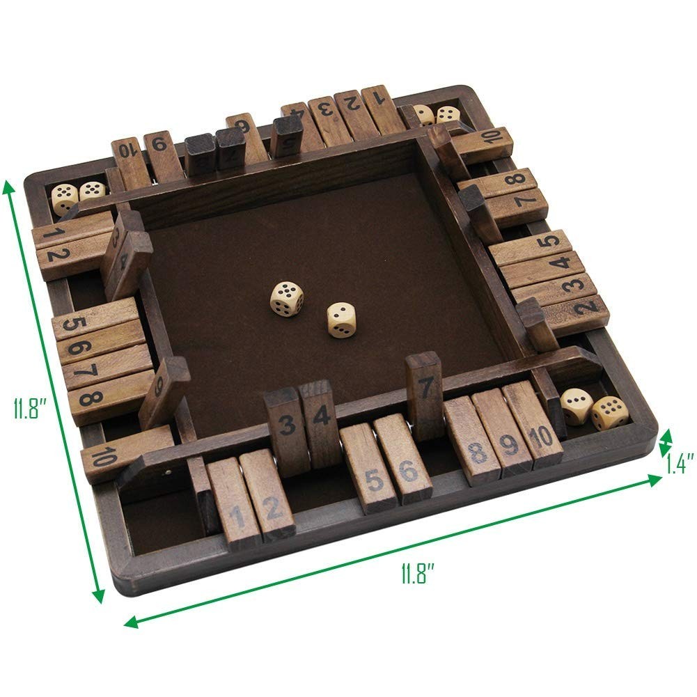 Juegoal Wooden 4 Players Shut The Box Dice 11.8 x x 1.4 inches, Brown