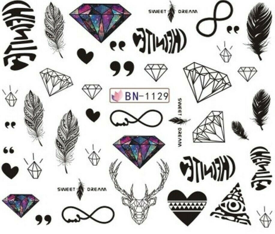 Nail Art Stickers Water Decals Transfer Evil Eye Triangles Deer Birds Dream NS9