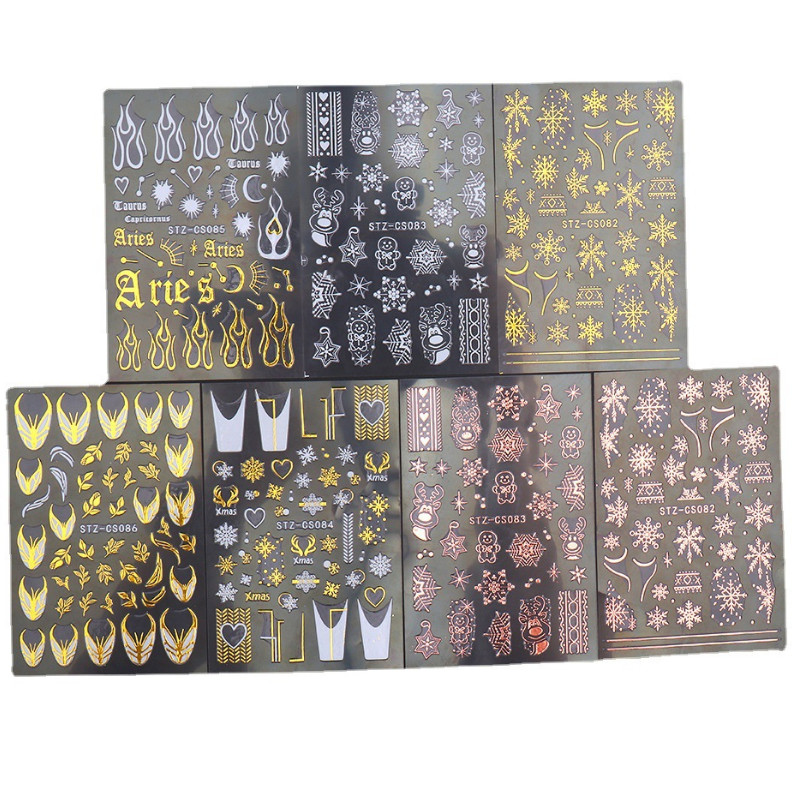 DIY Snowflake Christmas Nail Sticker French Tips Heart Lace Stripes Deer NS38