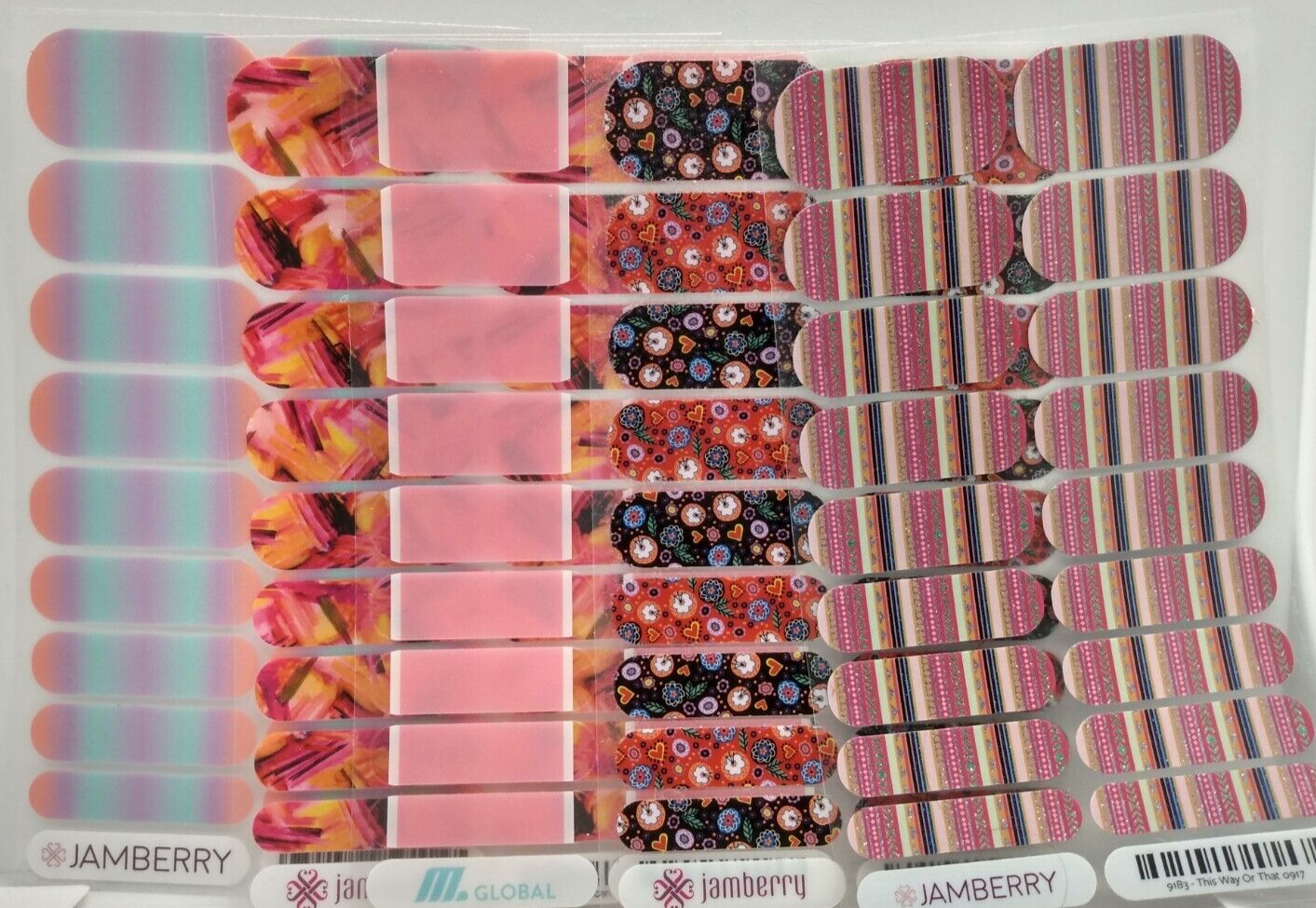 Jamberry Nail Wraps Full Sheets – Fiesta Pink Orange Blue Purple Summer Lot of 5