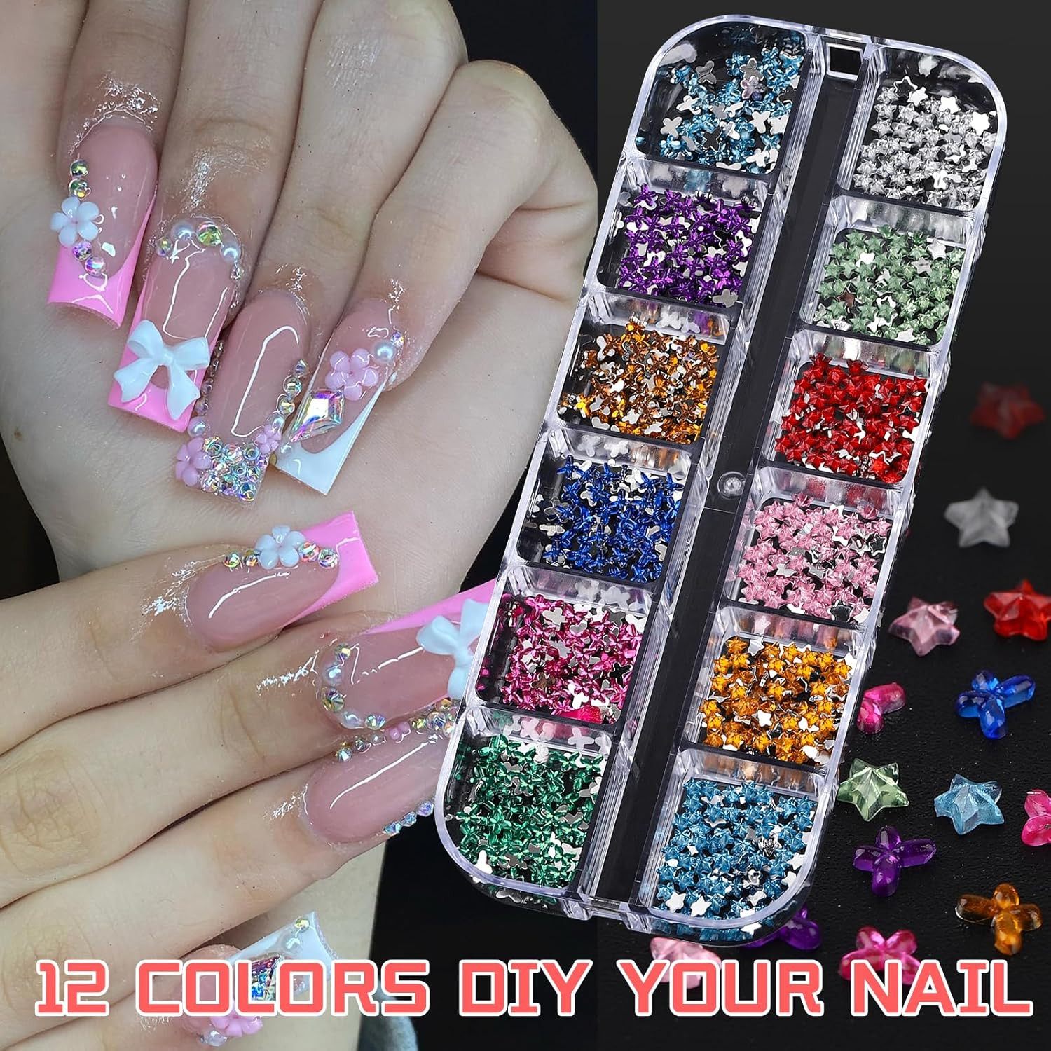 6 Boxes Colorful Crystal Rhinestones Nail Gems Multi Shape Flat Back Charms 2Mm