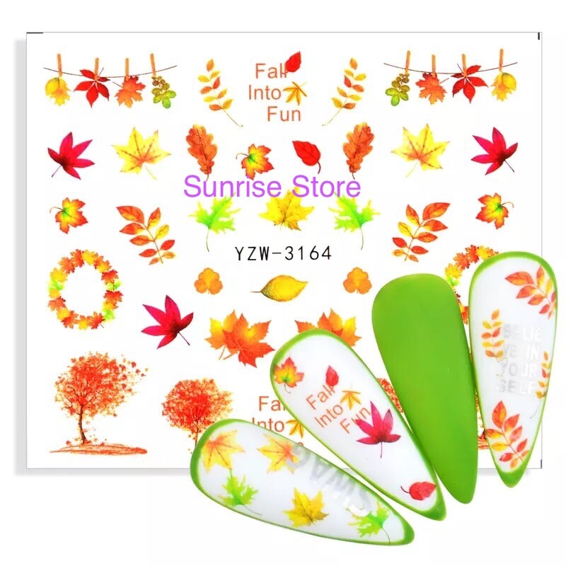 Nail Art Water Transfer Sticker Multi Color Maple Leaves Fall Decals Manicure