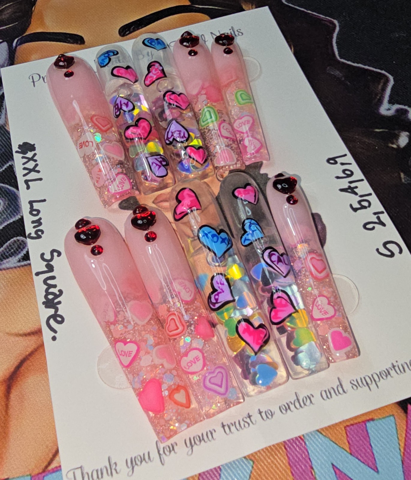 Handmade Gel Press On Nails,Aquarium Nails Small Size 2,5,4,6,9 XXL Long Square