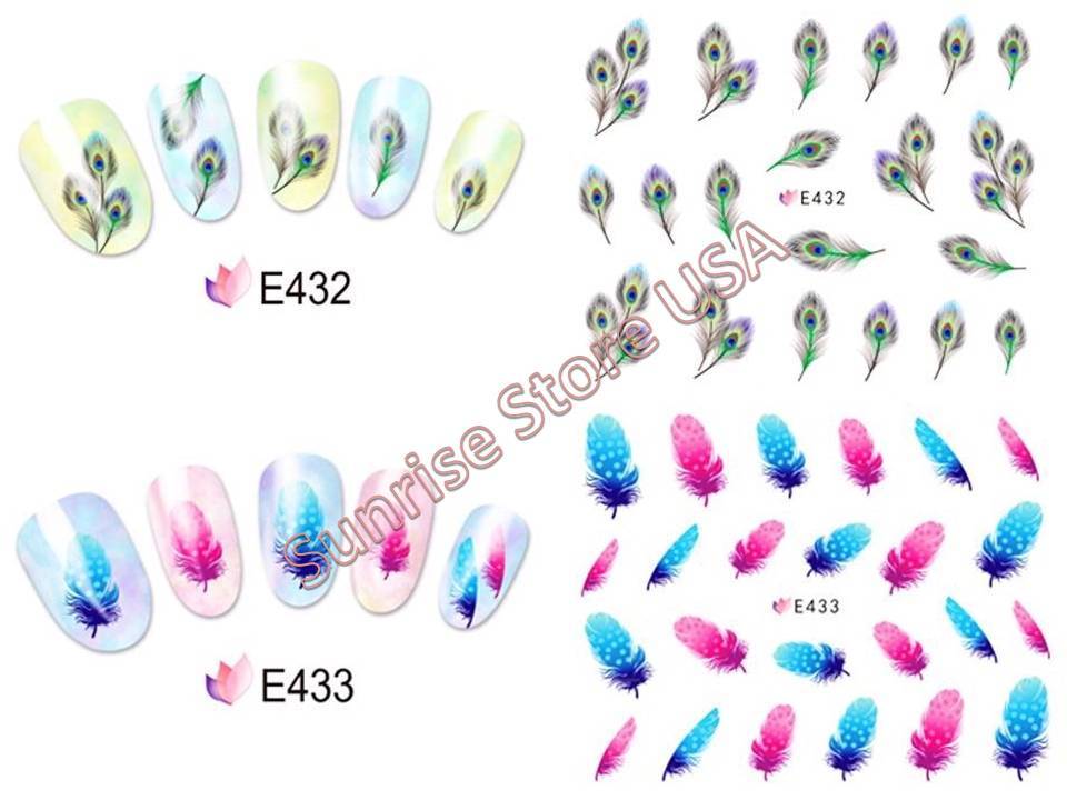 3D Nail Art Sticker Swan Peacock Feather Decals Manicure DIY Peel & Stick!