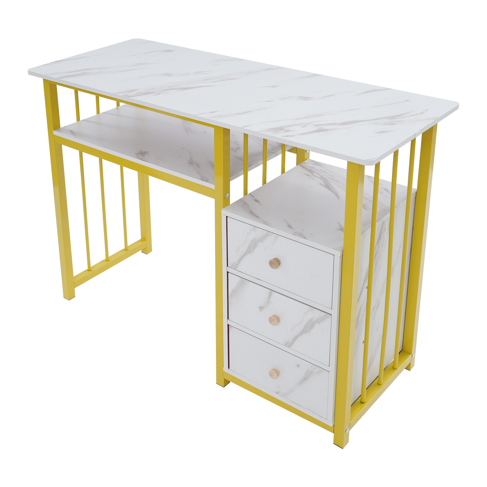 Marbling Texture Nail Desk Manicure Table Station Manicure Desk with 3 Drawers