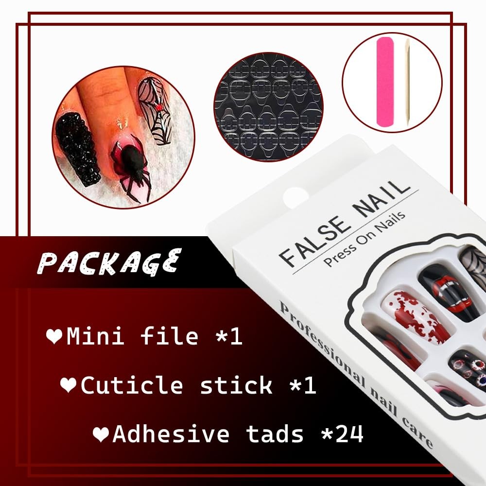 Halloween Press on Nail Short Halloween Fake Nail Pumpkin Bat Ghosts Press on…