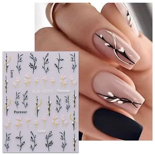 6 Sheets 3D Embossed Spring Flower Nail Art Stickers Decals Self-Adhesive