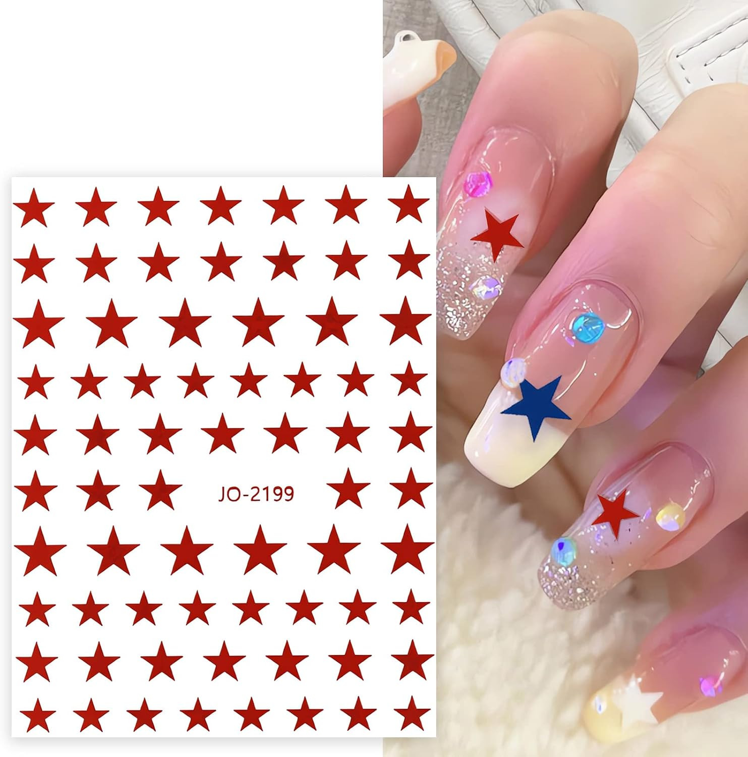 Sheets Red White Blue Star Nail Stickers, 3D Self-Adhesive Patriotic Nail Decals