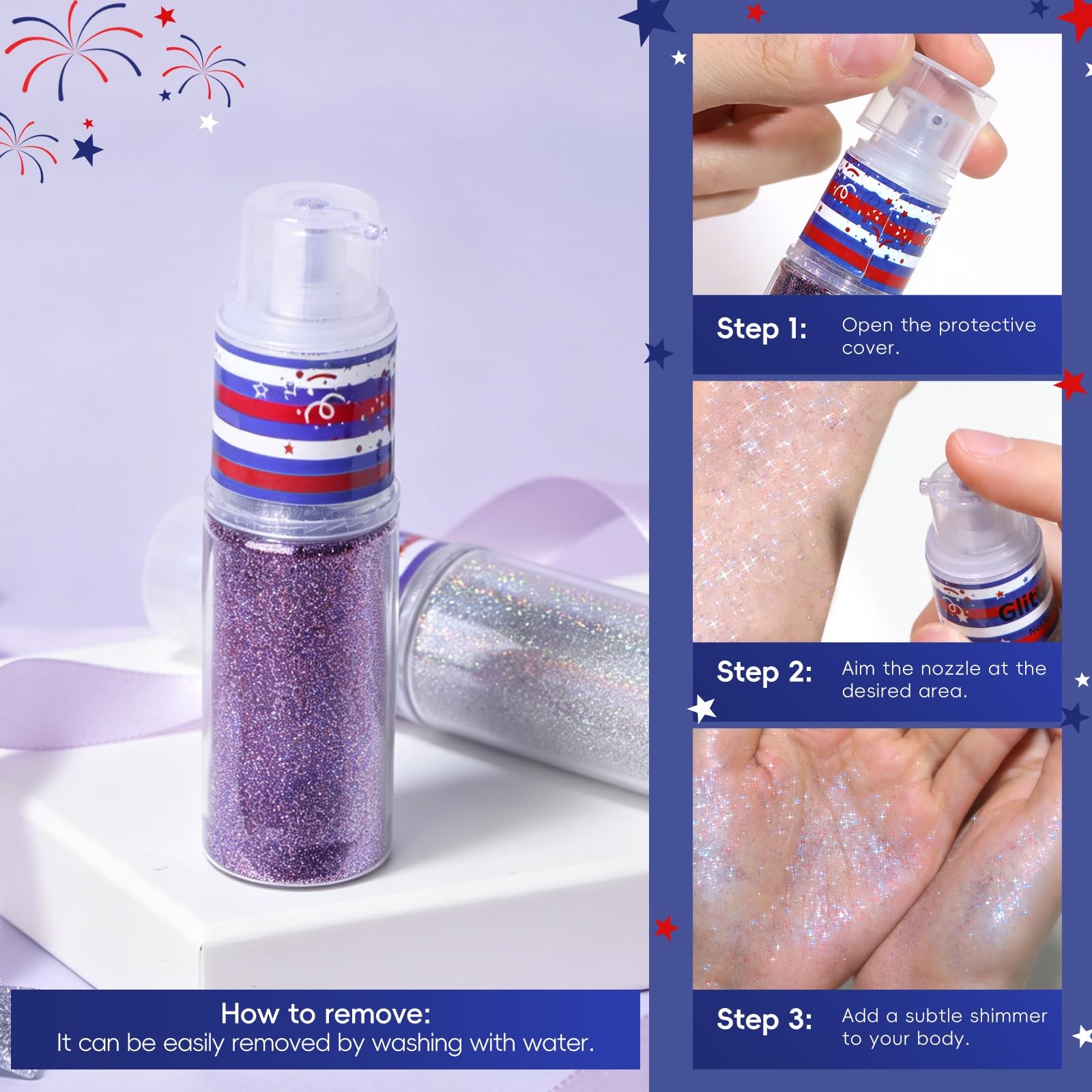 Patriotic Red White and Blue Body & Hair Glitter Spray, 15g/0.53oz, Prom Fest…
