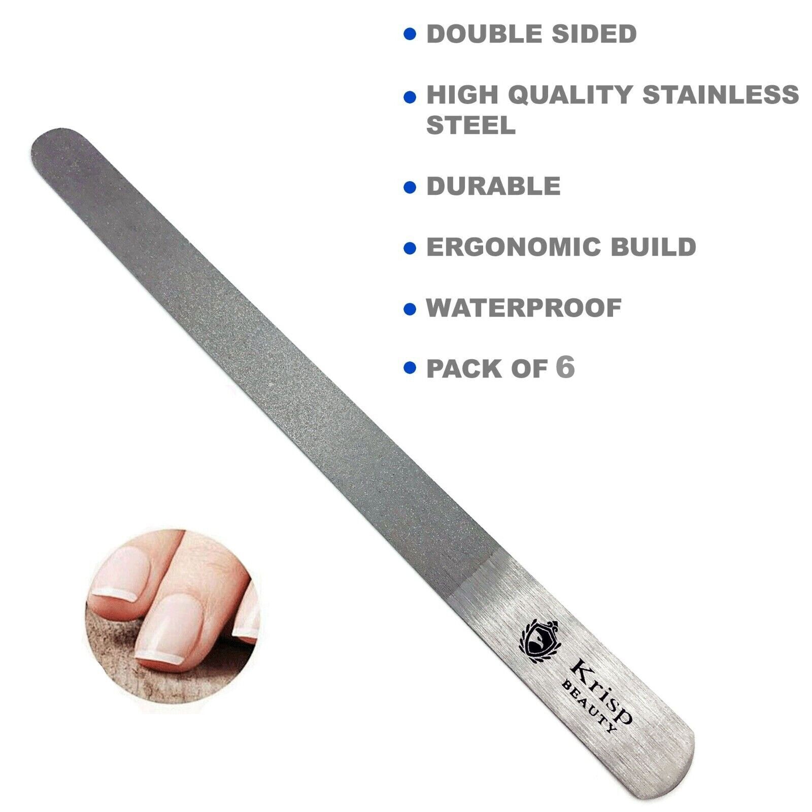 DOUBLE DUAL SIDED STAINLESS STEEL METAL NAIL FILE MANICURE PEDICURE SPA TOOL 6X