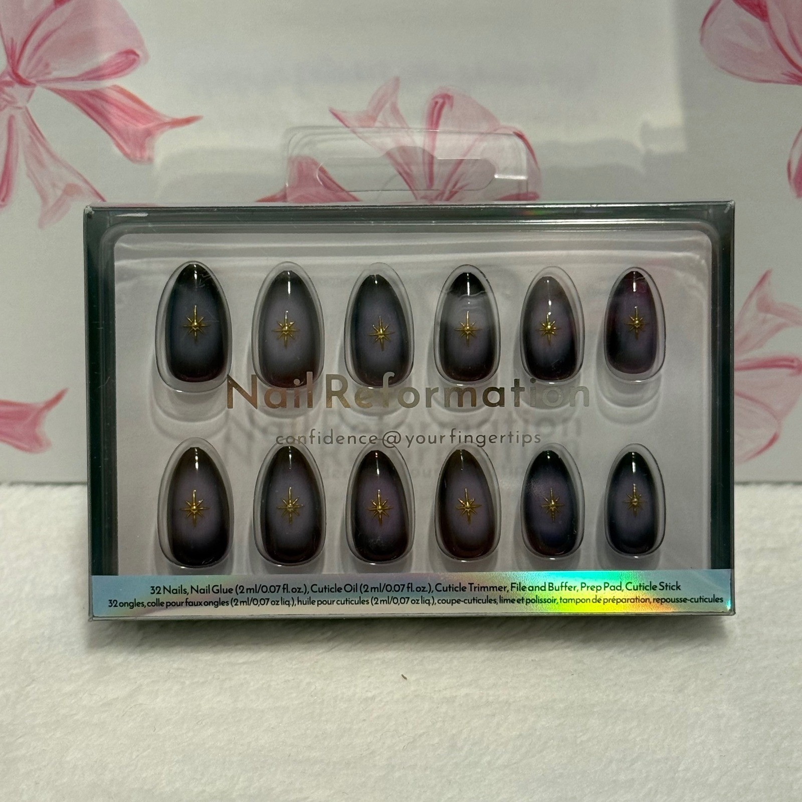 Nail Reformation Press On Nails Almond Violet Star Design 32 Nails