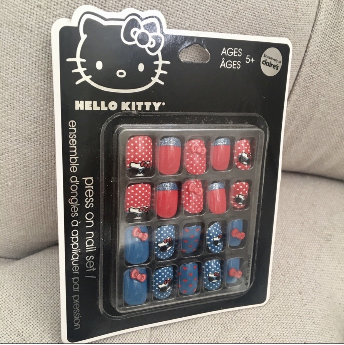 Hello Kitty 3D red Bow Press On Fake Nail set polka dot heart