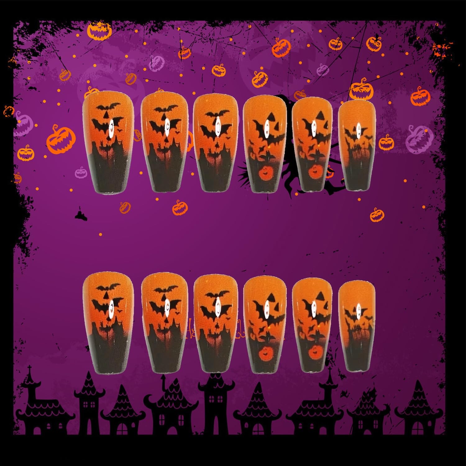LOPMNGHT Halloween Press on Nails Medium Ballet Shaped Artificial Multi