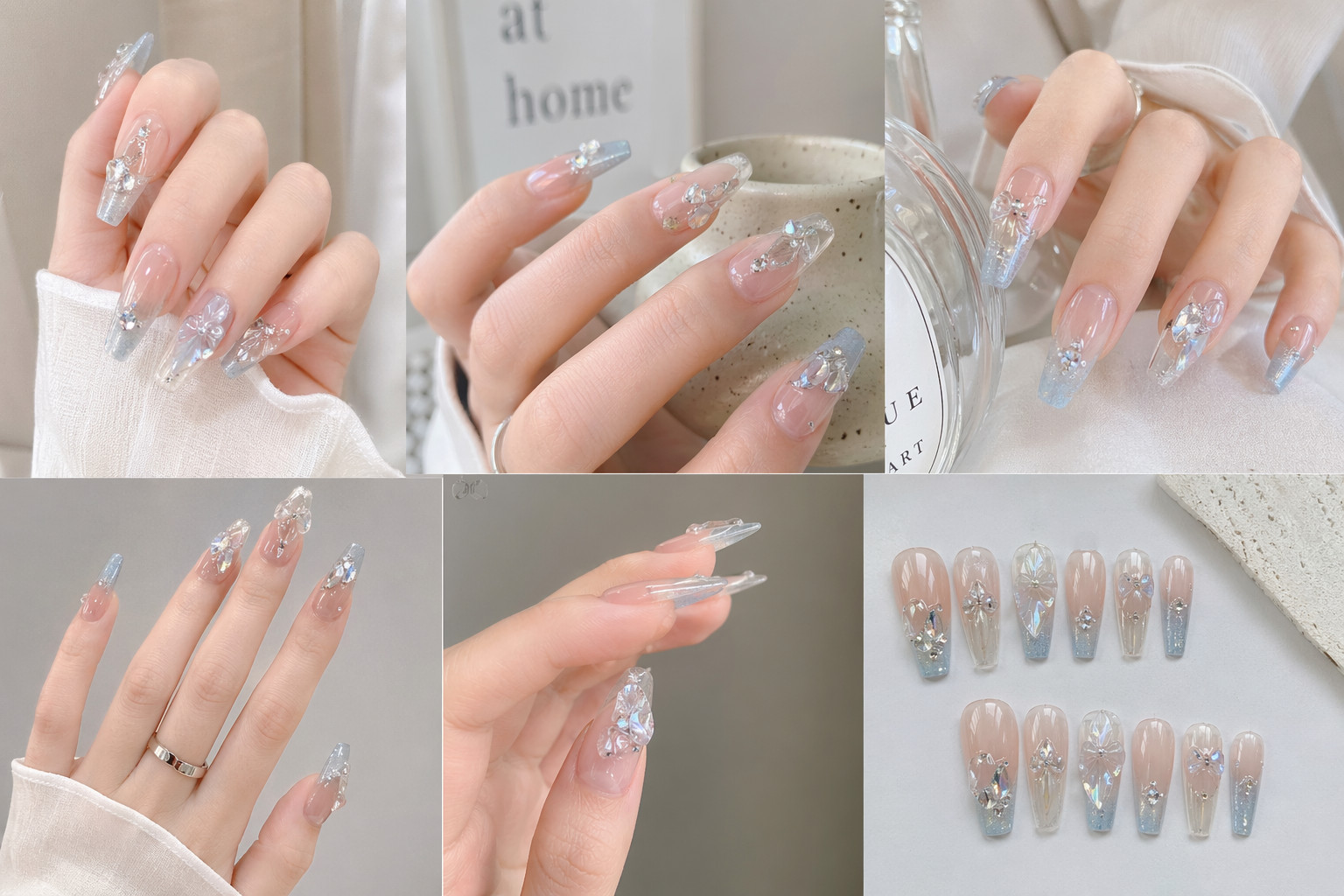 Press-On Nails Mystery Box Nude Pink Butterfly Pearl Rhinestone Surprise Women