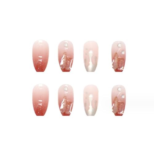 Hkanlre Rhinestone Coffin Medium Fake Nails Tips 24PCS Bling Press-On Nails for