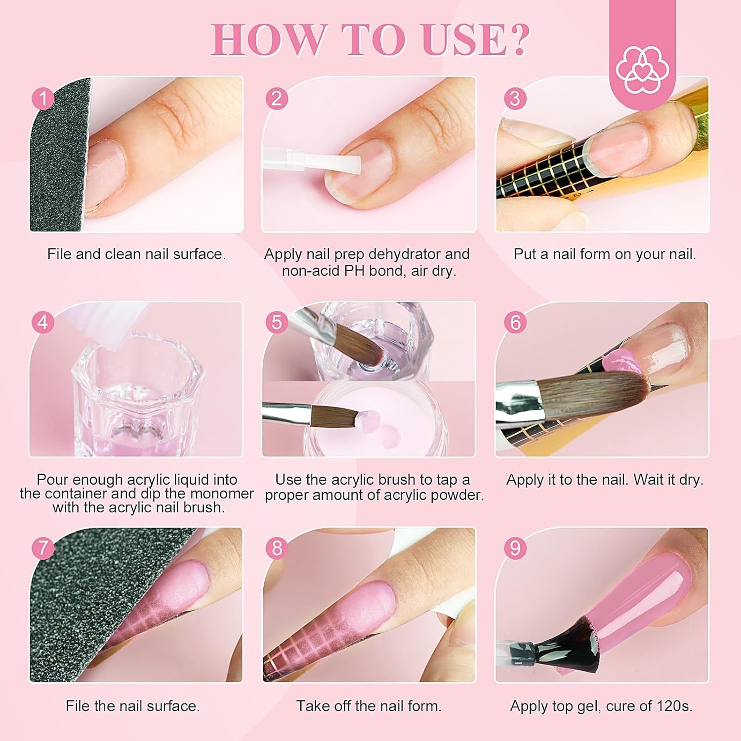 Glossy Finish Acrylic Nail Kit for Beginners: 50ml Liquid & Full Tools Included