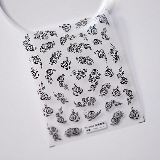 5D Black Rose Nail Stickers, Flower Nail Stickers, Embossed Nail Decal Art (269)