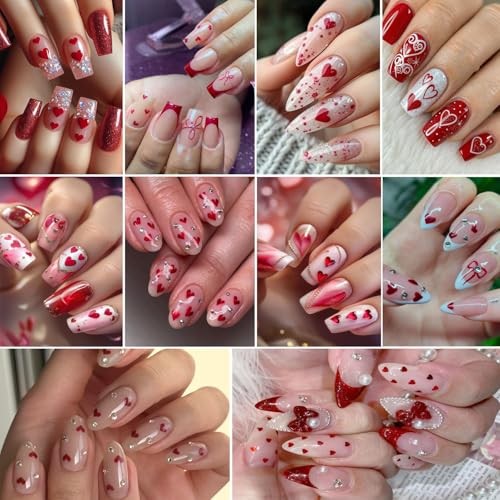 4Pcs Red Valentine’s Day Nail Art Stickers – Love Heart Nail Decals, 3D Self
