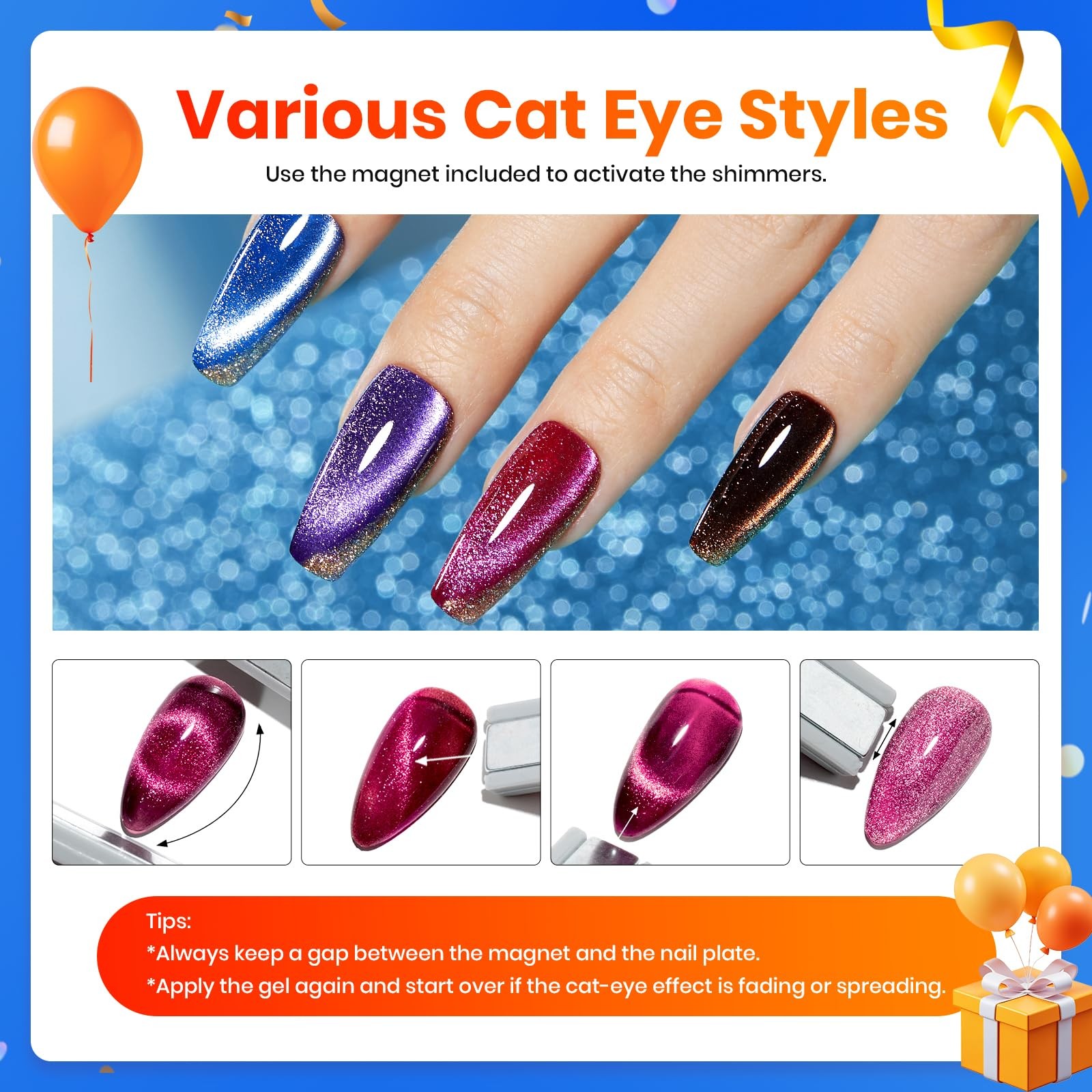Beetles Cat Eye Gel Nail Polish Set – 36 Colors Red Purple Brown Green Burgun…