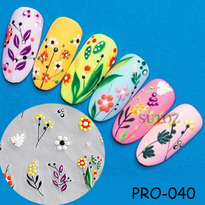 5D Embossed Nail Art Stickers Transfers Self Adhesive Mexico Cactus Daisy NS52