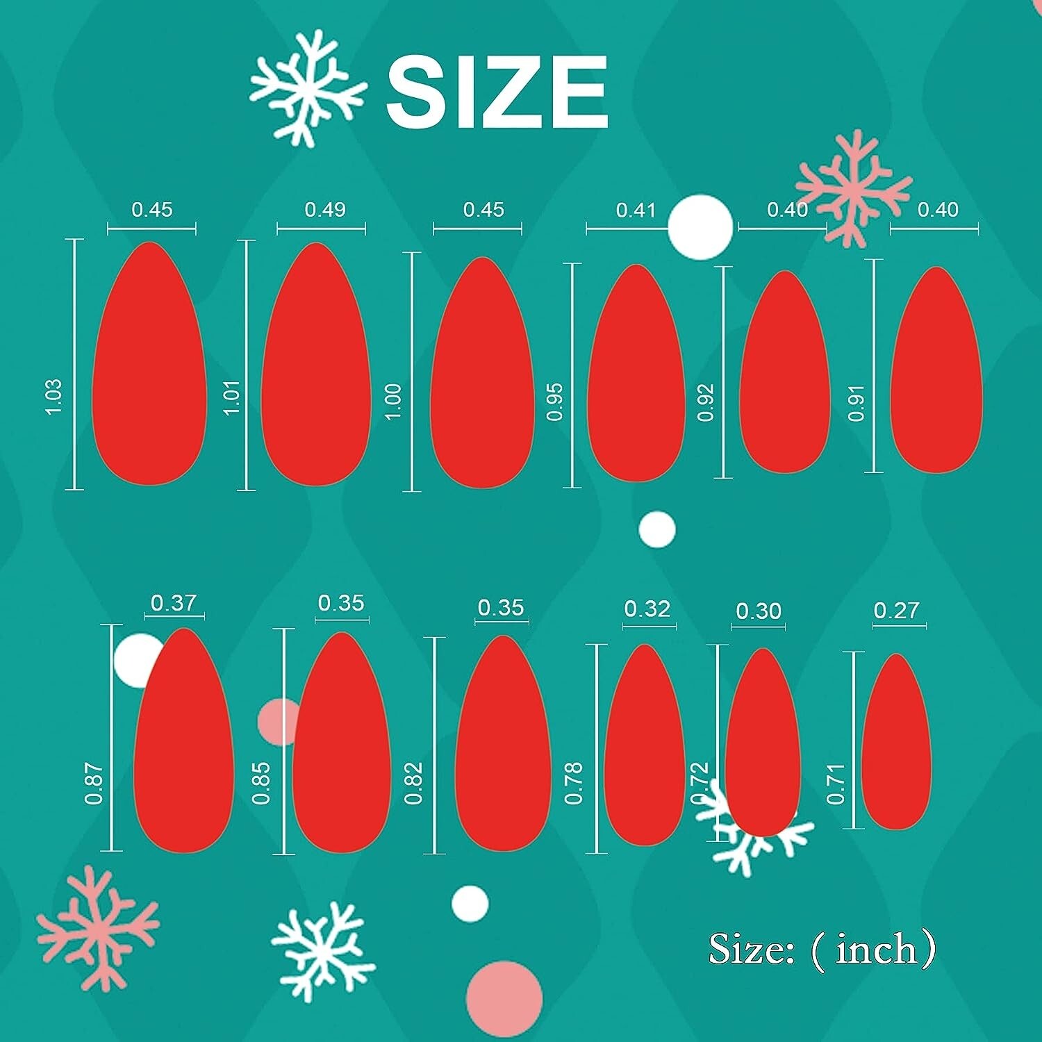 Vivid Tella 72Pcs Christmas Nails Snowflake Almond Press on Santa Claus Elks Glo