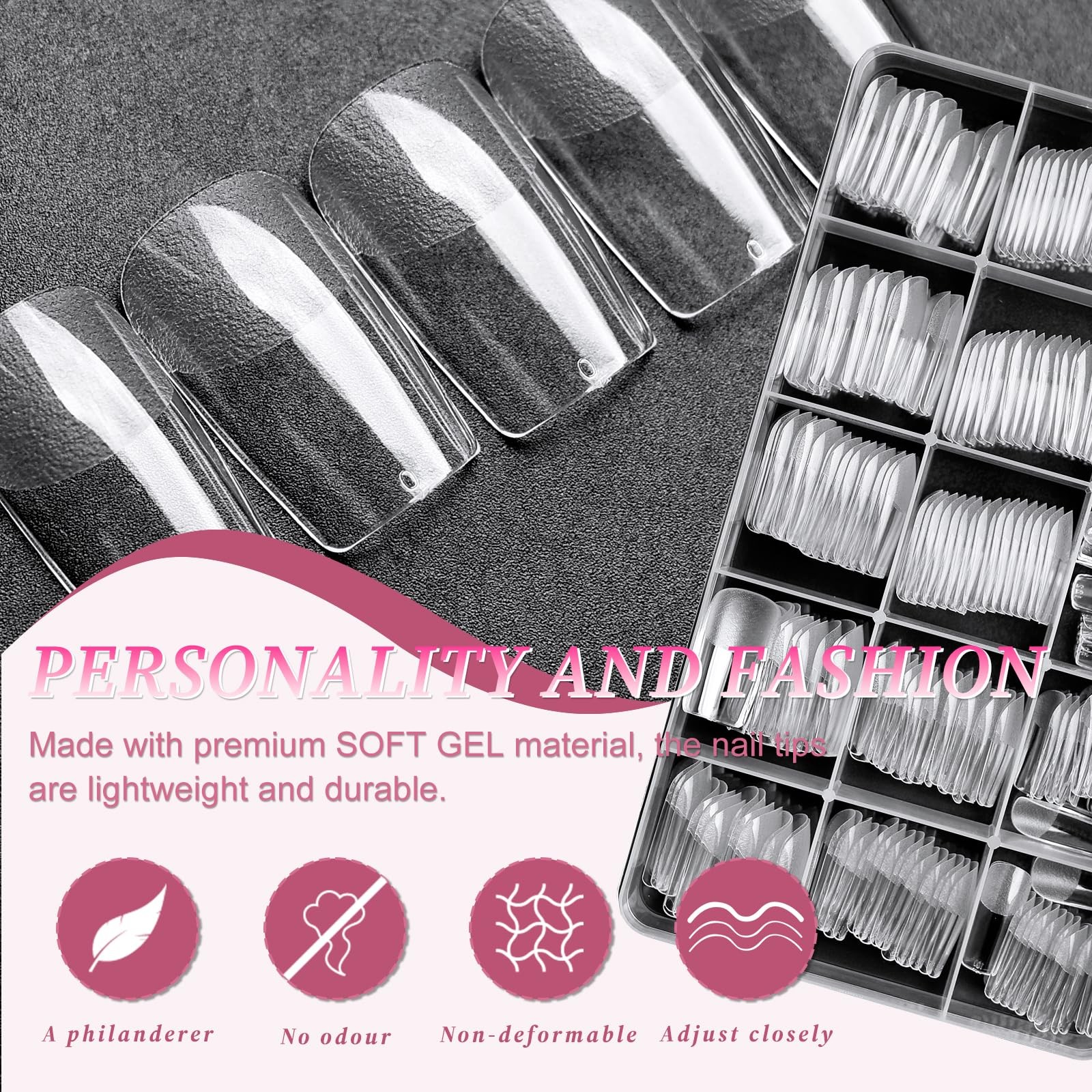 Medium Square Nail Tips, 240PCS Acrylic Nails Tip Full Cover Gel Nail Tips fo…
