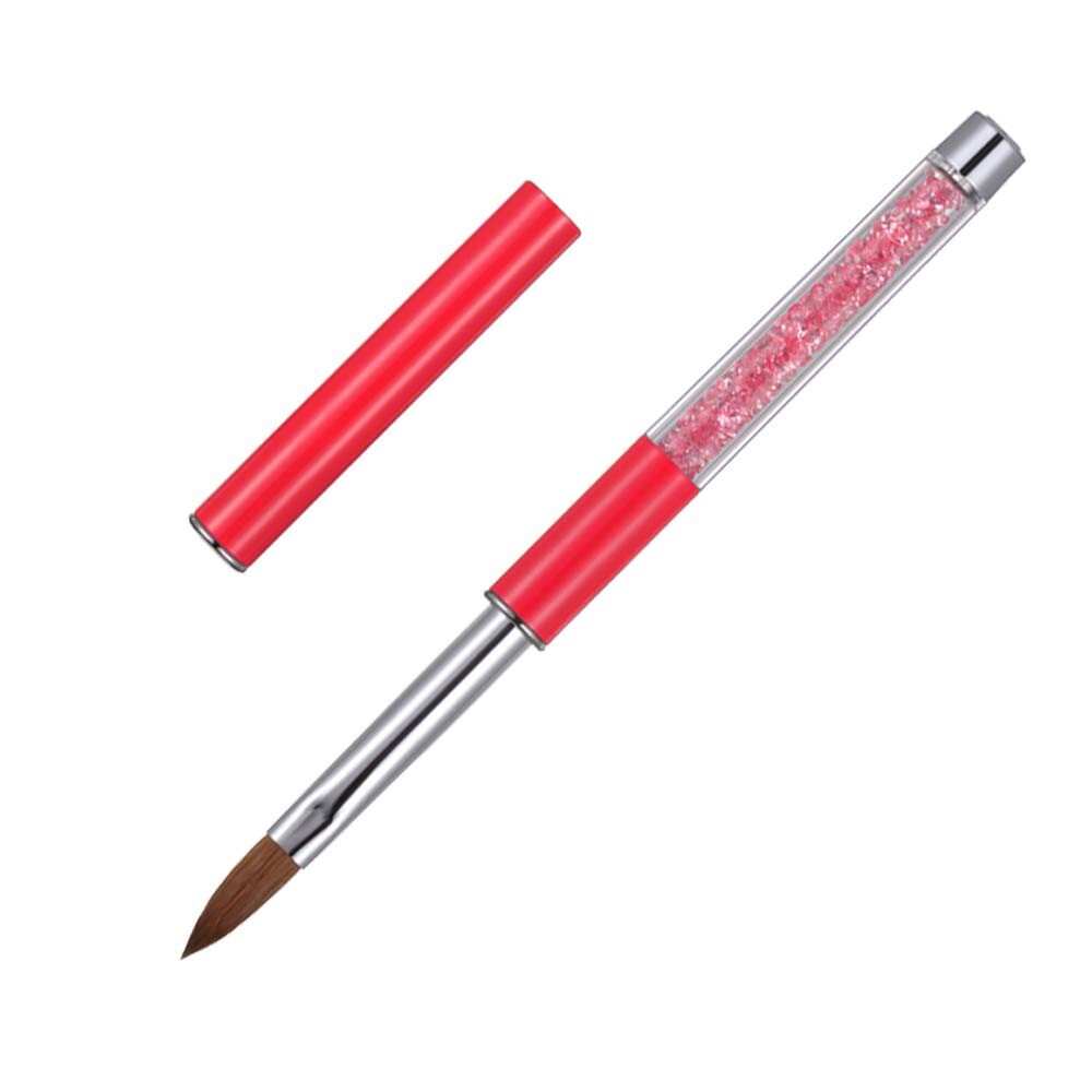 1Pc Acrylic Nail Art Brush Pink Rhinestone Handle Konlinsky Sable Hair #10