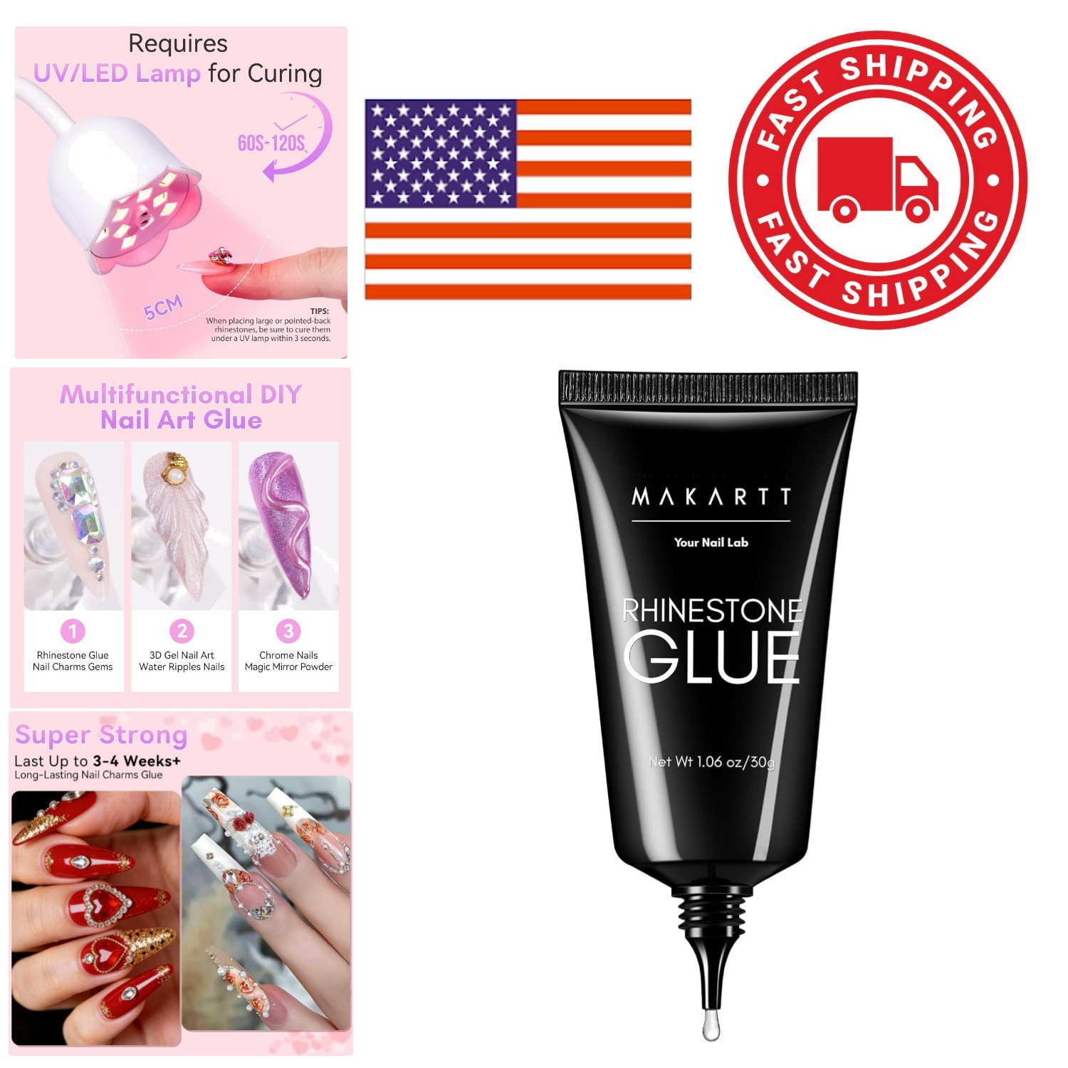 Nail Tech Supplies Rhinestone Glue 30ml Strong Adhesive for Nail Art Creations
