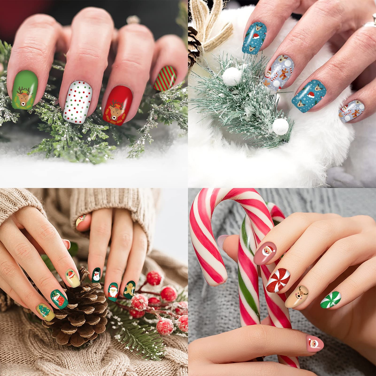 12 Sheets Christmas Nail Wraps Full Stickers Nail Polish Strips, DIY -Adhesiv…