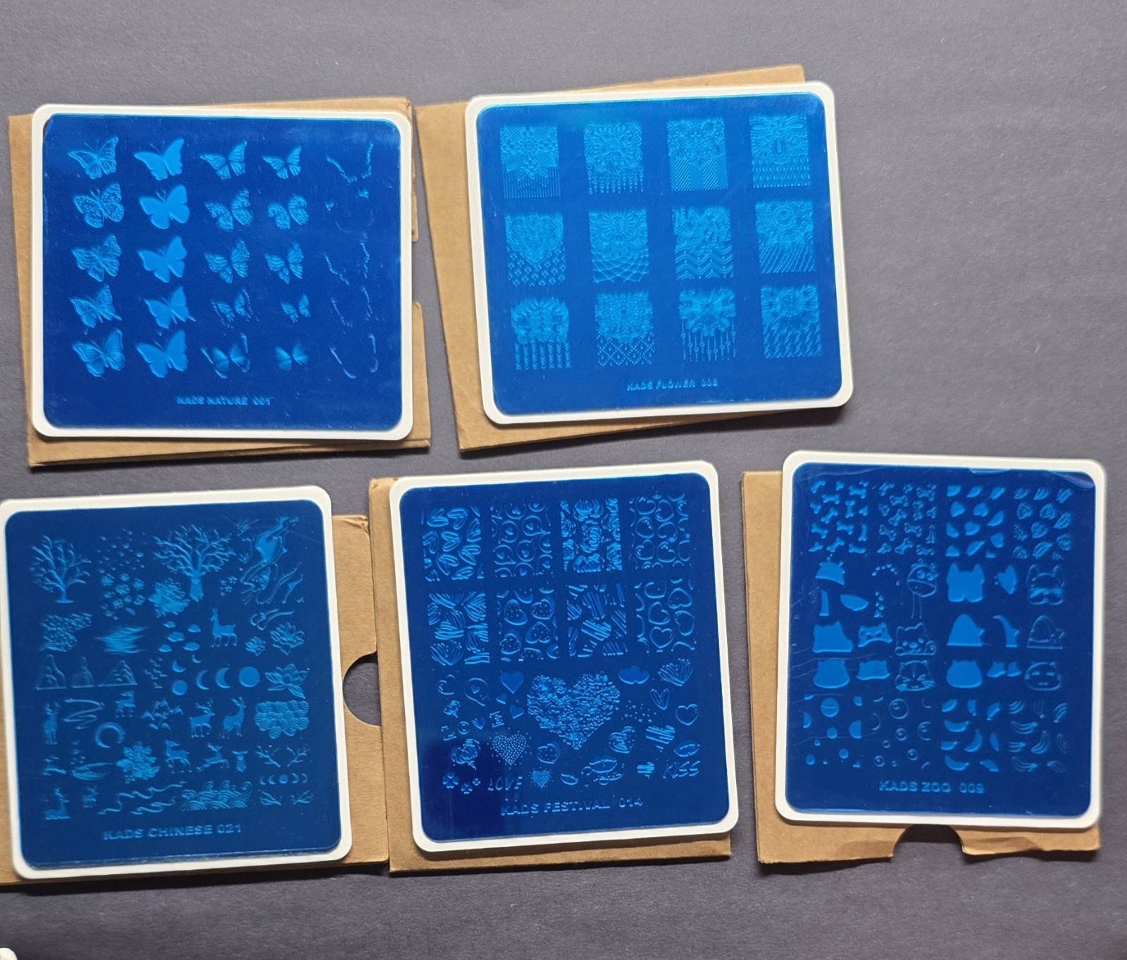 Lot Of 5 Nail Stamp Plates Kads Nature 1 Flower Chinese 021 Festival 014 Zoo 009