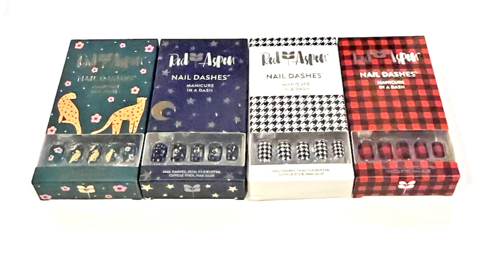 Lot of 4 Red Aspen Nail Dashes Assorted Patterns & Designs Houndstooth and More