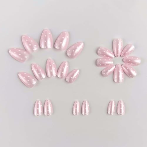 Polka Dot Press on Nails Short Almond Fake Nails Soft Pink Nails Press style35