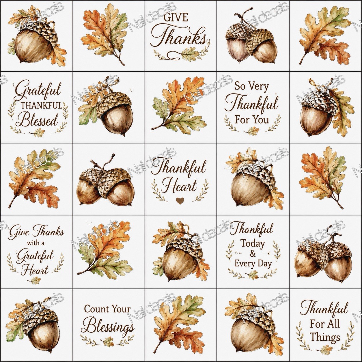 Give Thanks Nail Decals Clear Waterslide Transfer Set of 50 Thanksgiving +