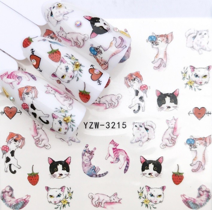 Nail Art Water Decals Spring Cute Kitty Cats Cat Flowers Roses Cats (Group 1)