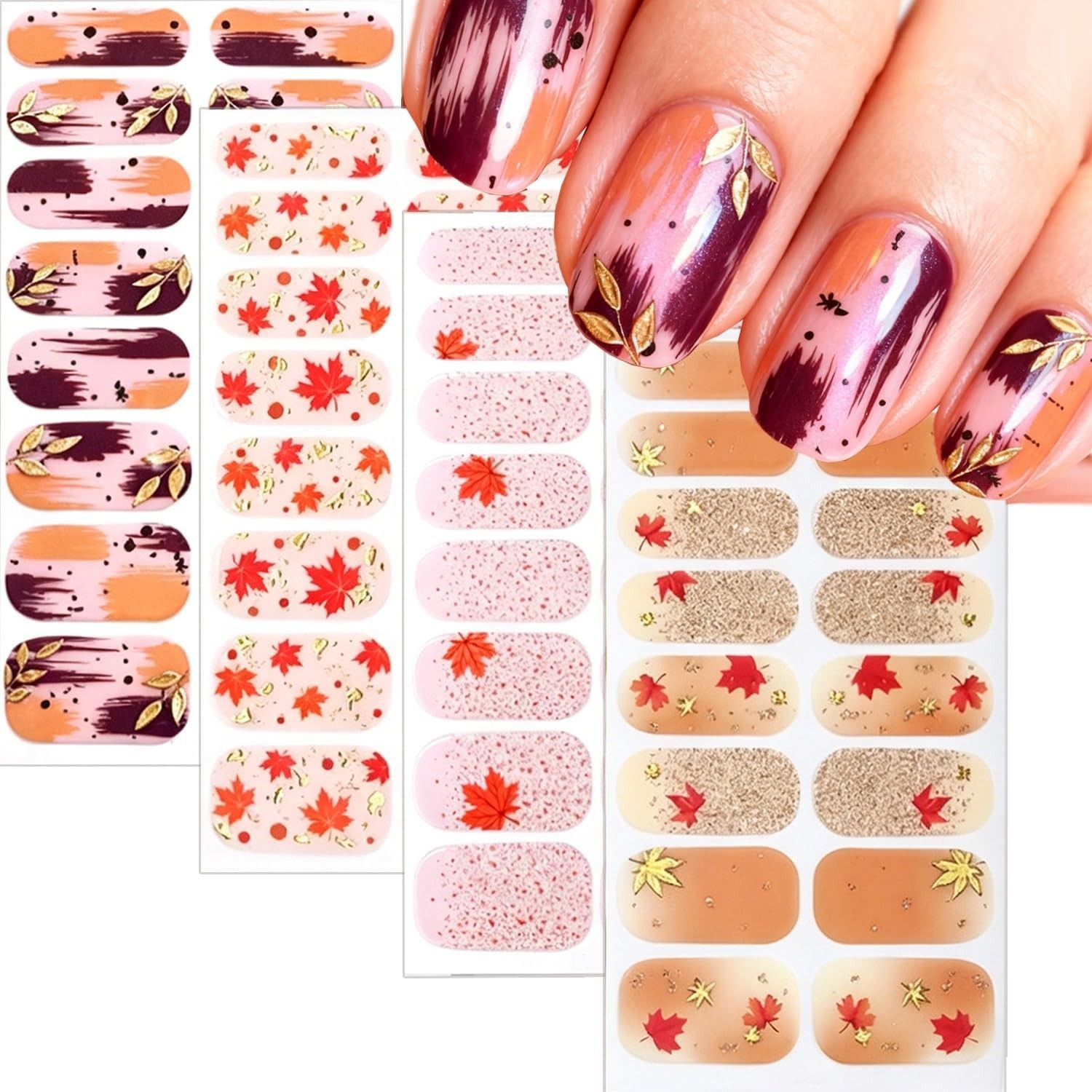 Autumn Nails Wrap Stickers Maple Leaf Nail Polish Stickers | Fall Nail Polish…
