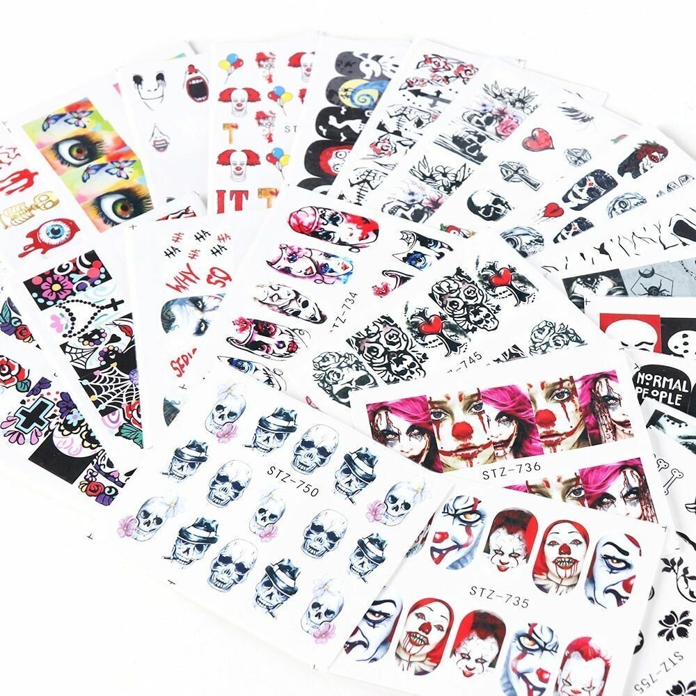 Nail Art Stickers Halloween Watermark Skull Evil Eye Decals Manicure Tattoo NS37