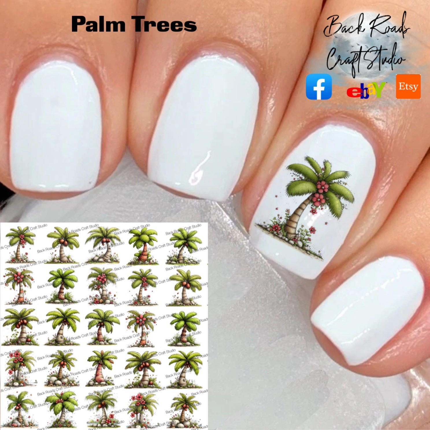 Palm Tree’s Waterslide Finger Nail Decals Set Of 50 Ins Bonus Inc.