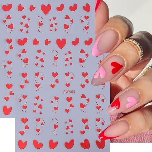 8 Sheets Valentine’s Day Nail Stickers Love Heart Decals 3D Self-Adhesive Love