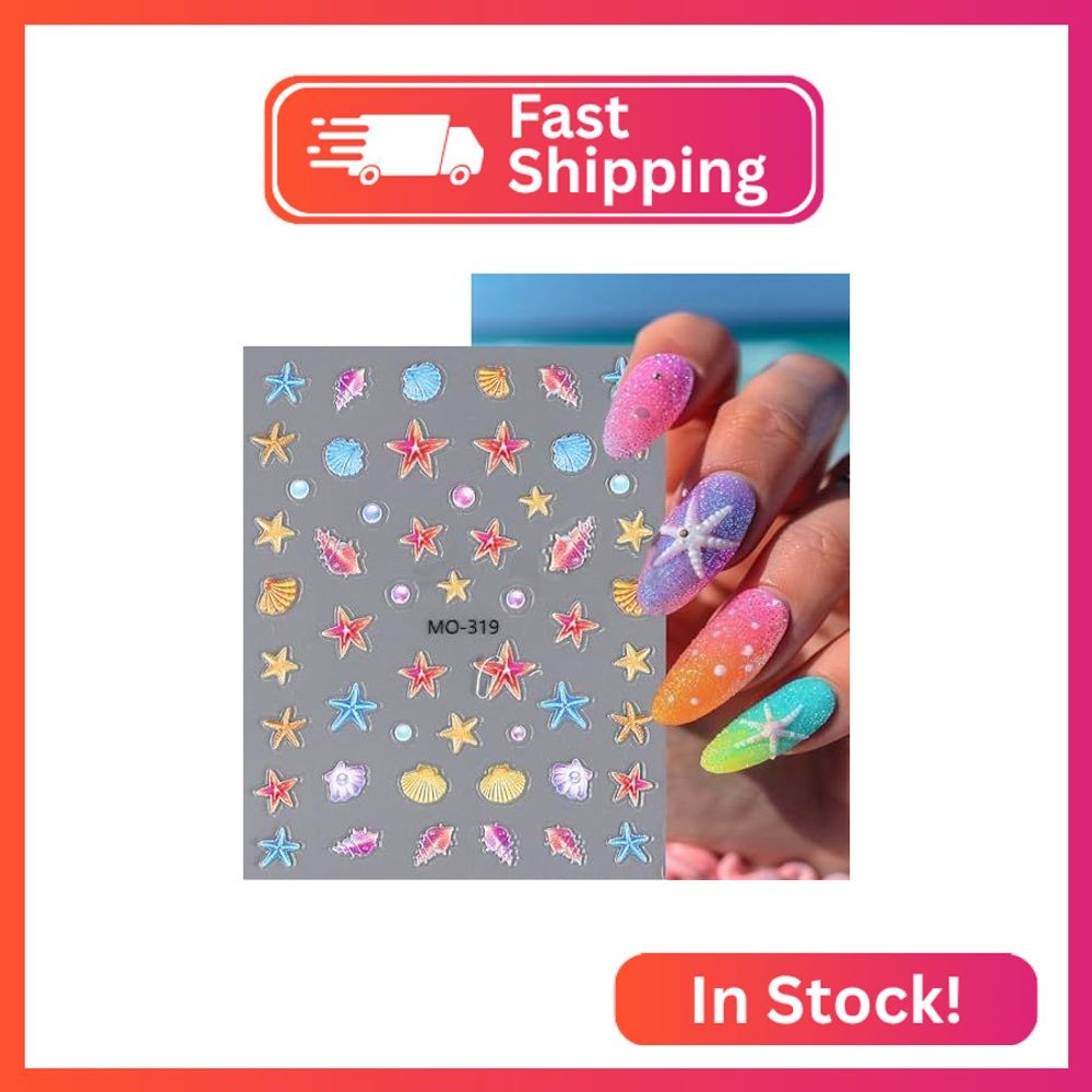 TBRZTR Summer Beach 3D Self-Adhesive Nail Art Stickers – Coconut Tree, Starfish,