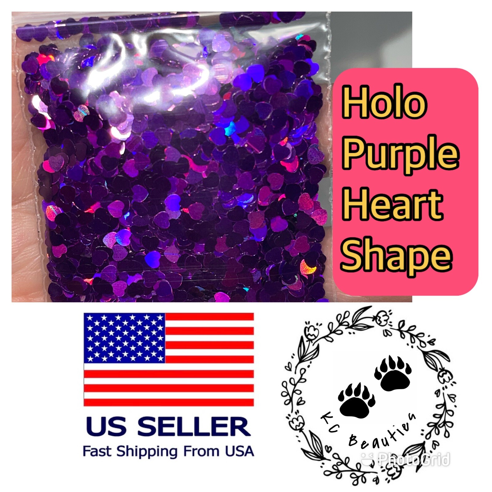 Holographic Purple Heart Glitter Nails Festivals Craft Tumbler Epoxy 1 TSP