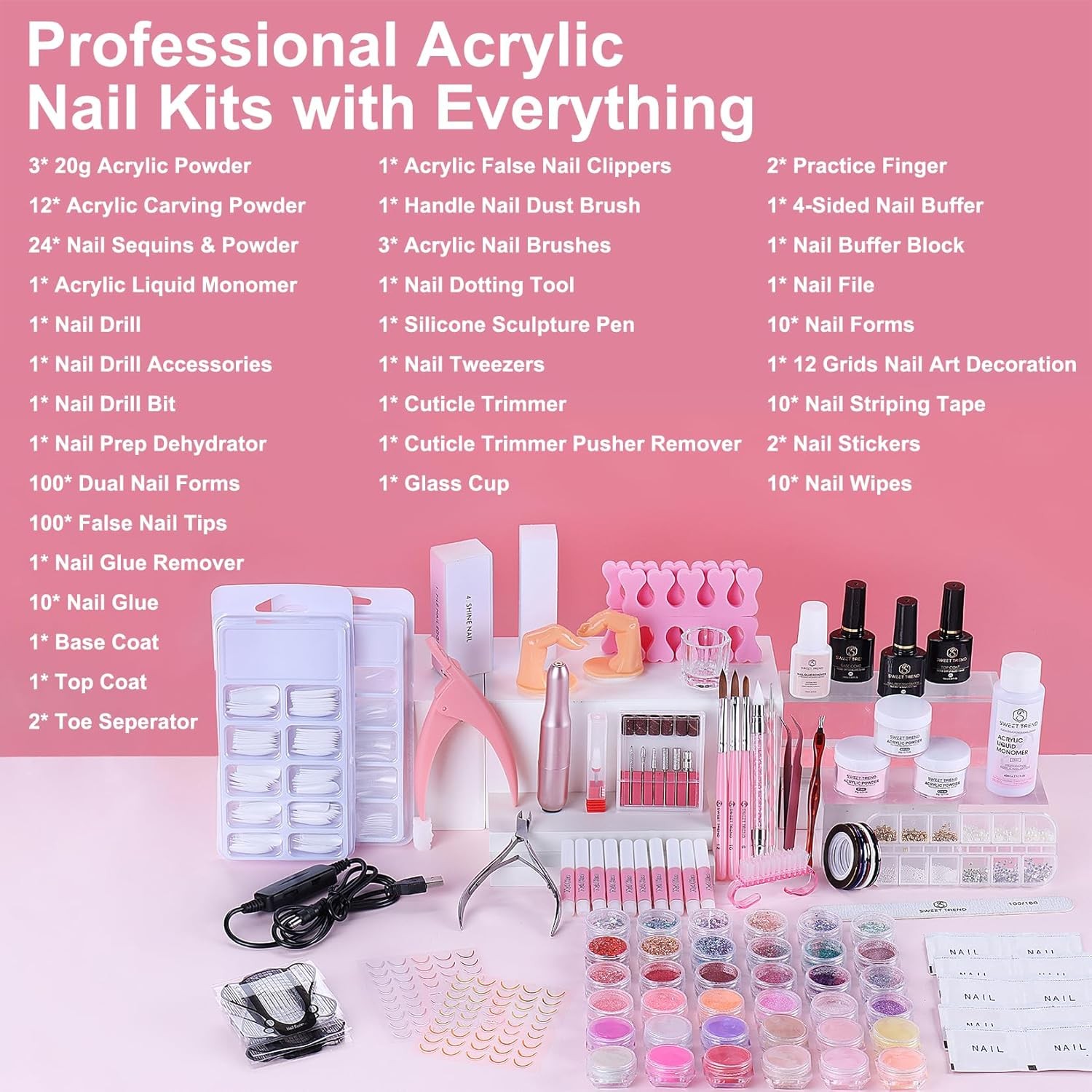 Acrylic Nail Kit with Everything: Beginners Set with Drill – Professional Acryli