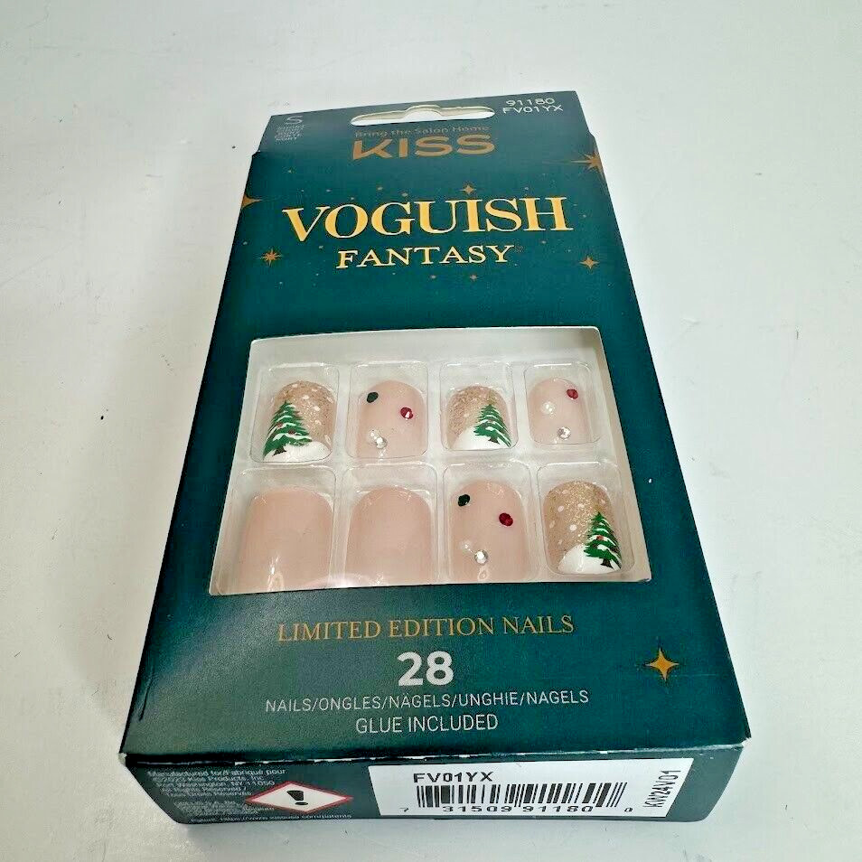 KISS Voguish Fantasy 91180 Ltd Edition Short Christmas Tree Holiday Nails BNIB