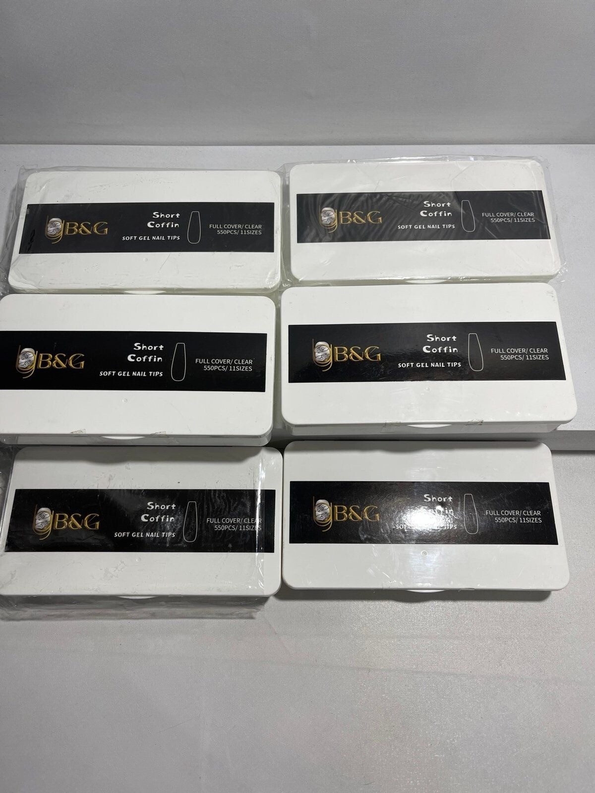 6 new box’s short coffin shaped full cover clear soft gel nail tips , 550 each b