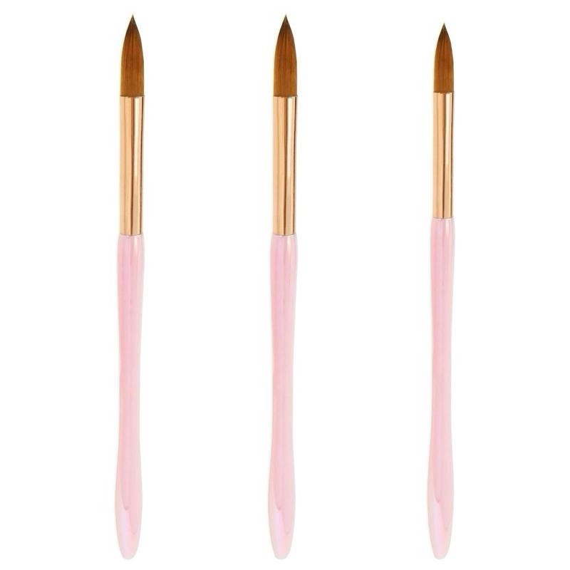 3Pcs Acrylic Nail Brush Set Size 8/10/14 Professional Brushes Pink Long Handle